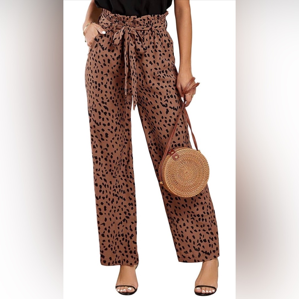 SYSEA Brown Animal Print Wide-Leg Pants